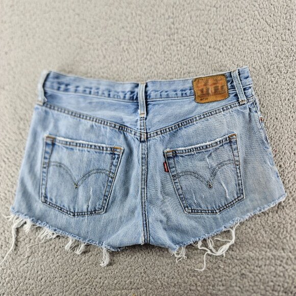 Levis 501 CT Shorts Womens 27 Blue Denim Distressed Mid Rise Button Fly Grunge - Picture 12 of 16